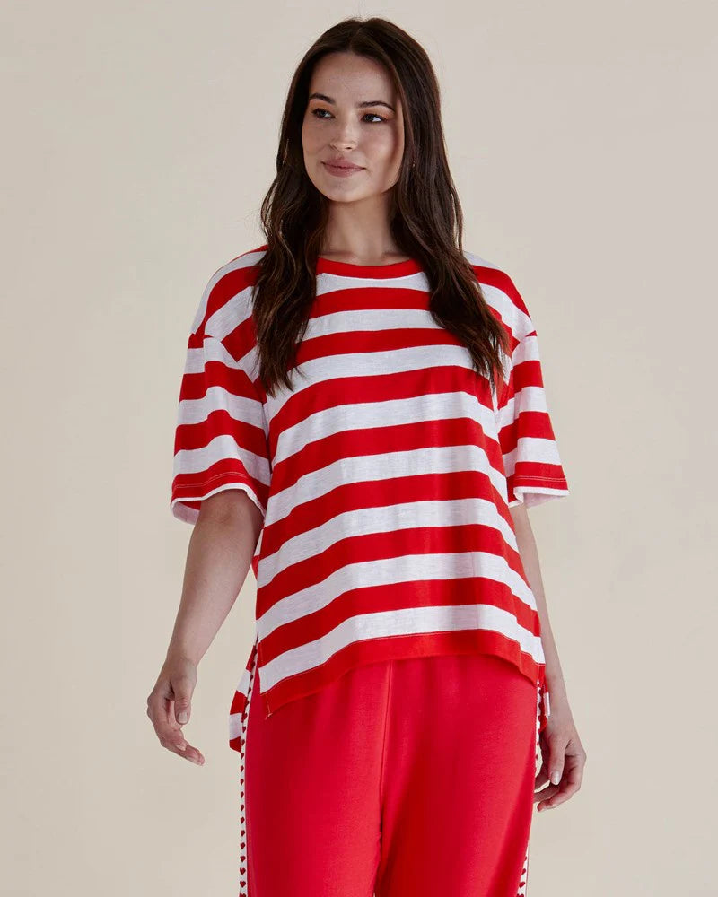 Relax Boxy Tee Shirt - Red Stripe
