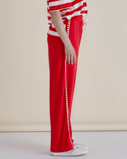Evelyn Wide Leg Jogger Pants - Red Trim