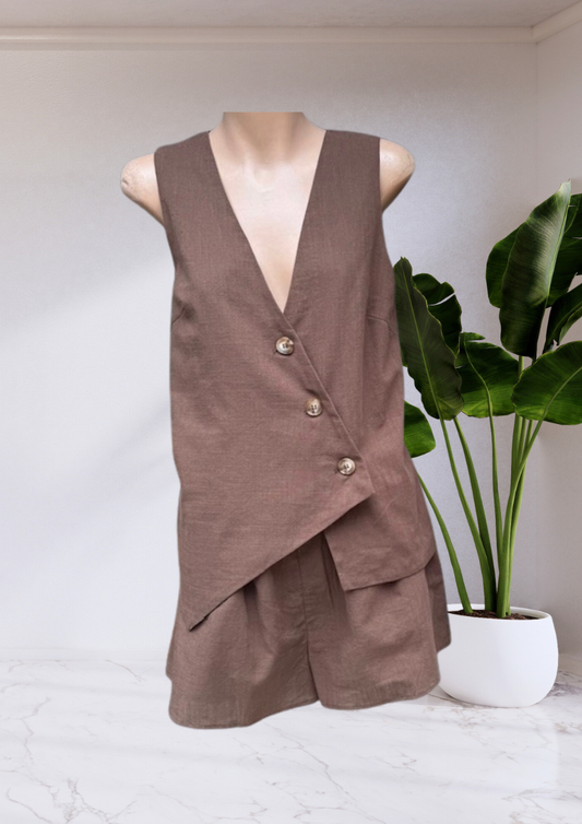 Emilia Asymmetric Vest Top & Shorts Set - Chocolate Brown| By Frankie