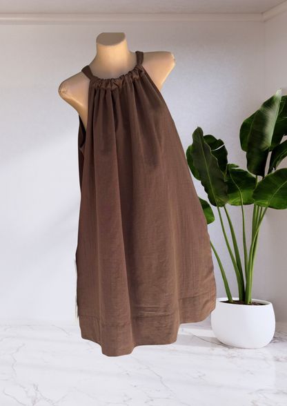 Billy Halter Neck Mini Dress Brown