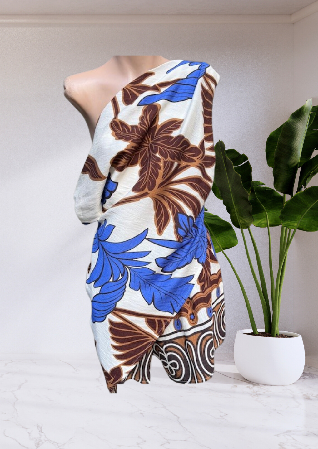 Morgan One Shoulder Top & Shorts Set - Choc/Blue Palm | By Frankie