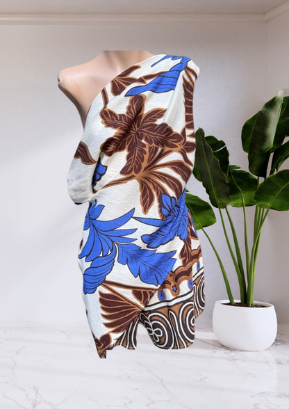 Morgan One Shoulder Top & Shorts Set - Choc/Blue Palm | By Frankie