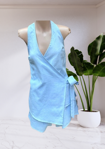 Kylie Wrap Matching Top & Shorts Set - Blue | By Frankie