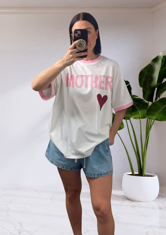 Mya Oversized Tee T-Shirt - White Mother | By Frankie