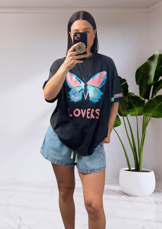 Mya Oversized Tee T-Shirt - Black Lovers Butterfly | By Frankie