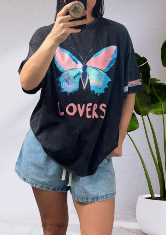 Mya Oversized T-Shirt Black Lovers Butterfly