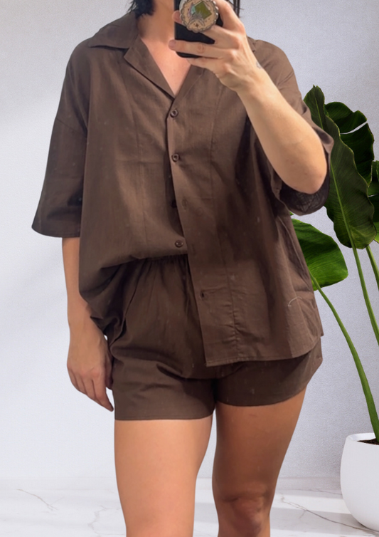 Taya Shirt & Shorts Set - Brown