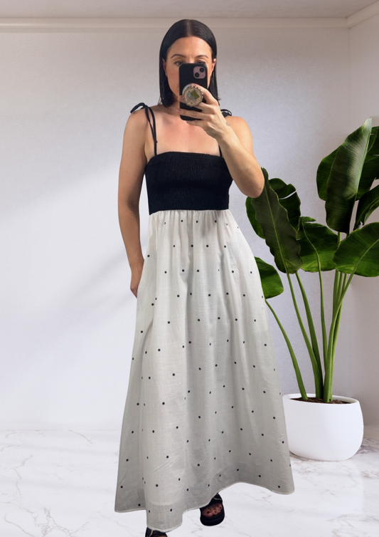 Sarah Polka Dot Maxi Dress - Black / White | By Frankie