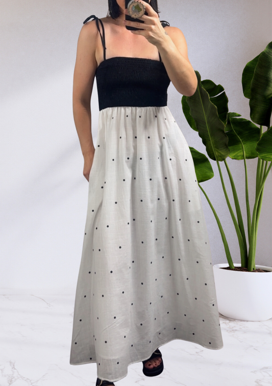 Sarah Polka Dot Maxi Dress - Black / White