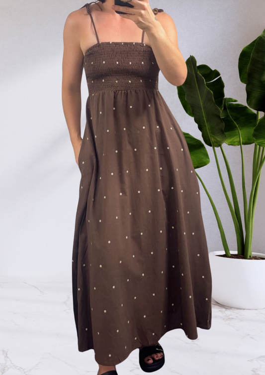 Sarah Polka Dot Maxi Dress - Chocolate