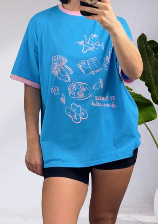 Mya Oversized T-Shirt - Blue/Pink Leisure Club