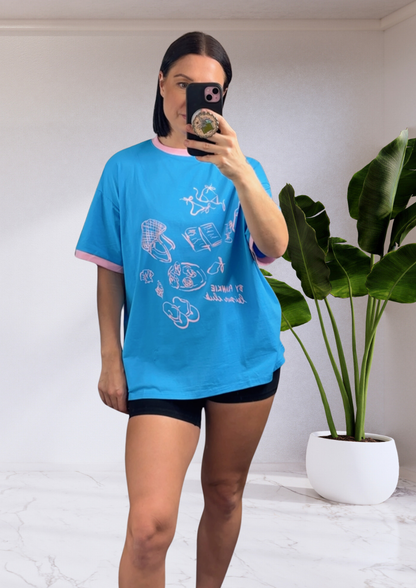 Mya Oversized T-Shirt - Blue/Pink Leisure Club