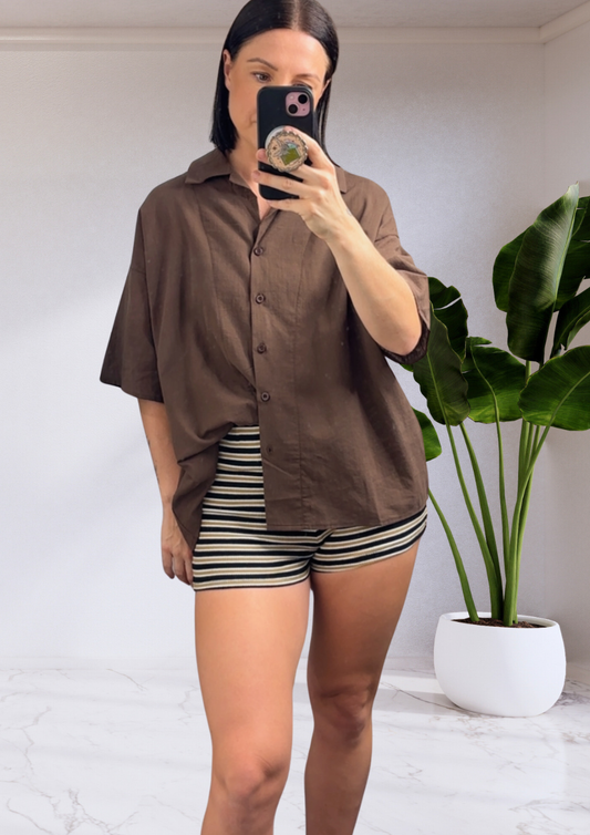 Shorties Stripe Mini Shorts -  Black/Toffee | By Frankie