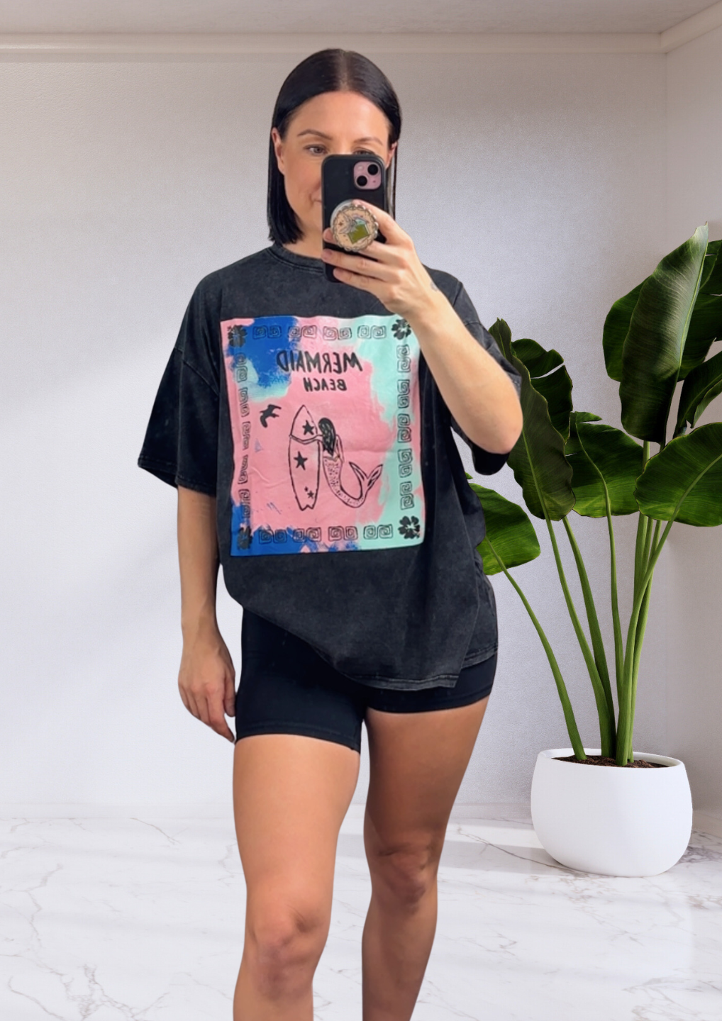 Mya Oversized Tee T-Shirt - Black Mermaid Beach | By Frankie