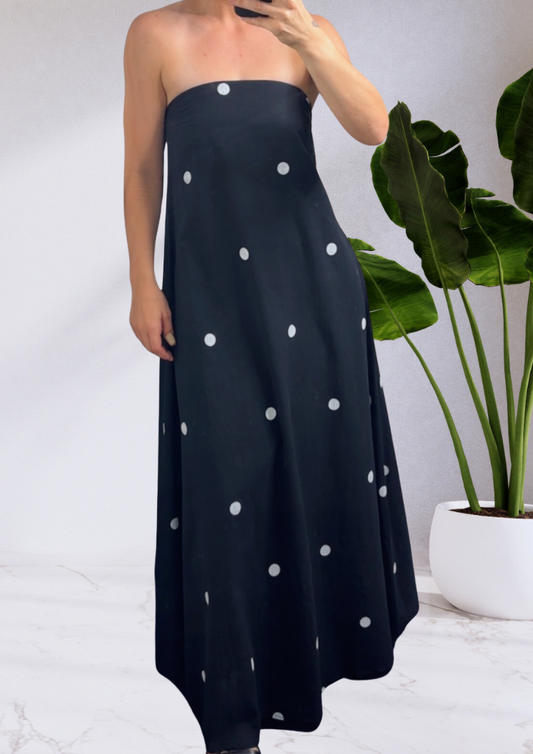 Georgie Strapless Maxi Dress - Black Polka Dot