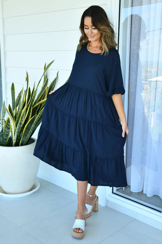 PARADISE MIDI DRESS - NAVY