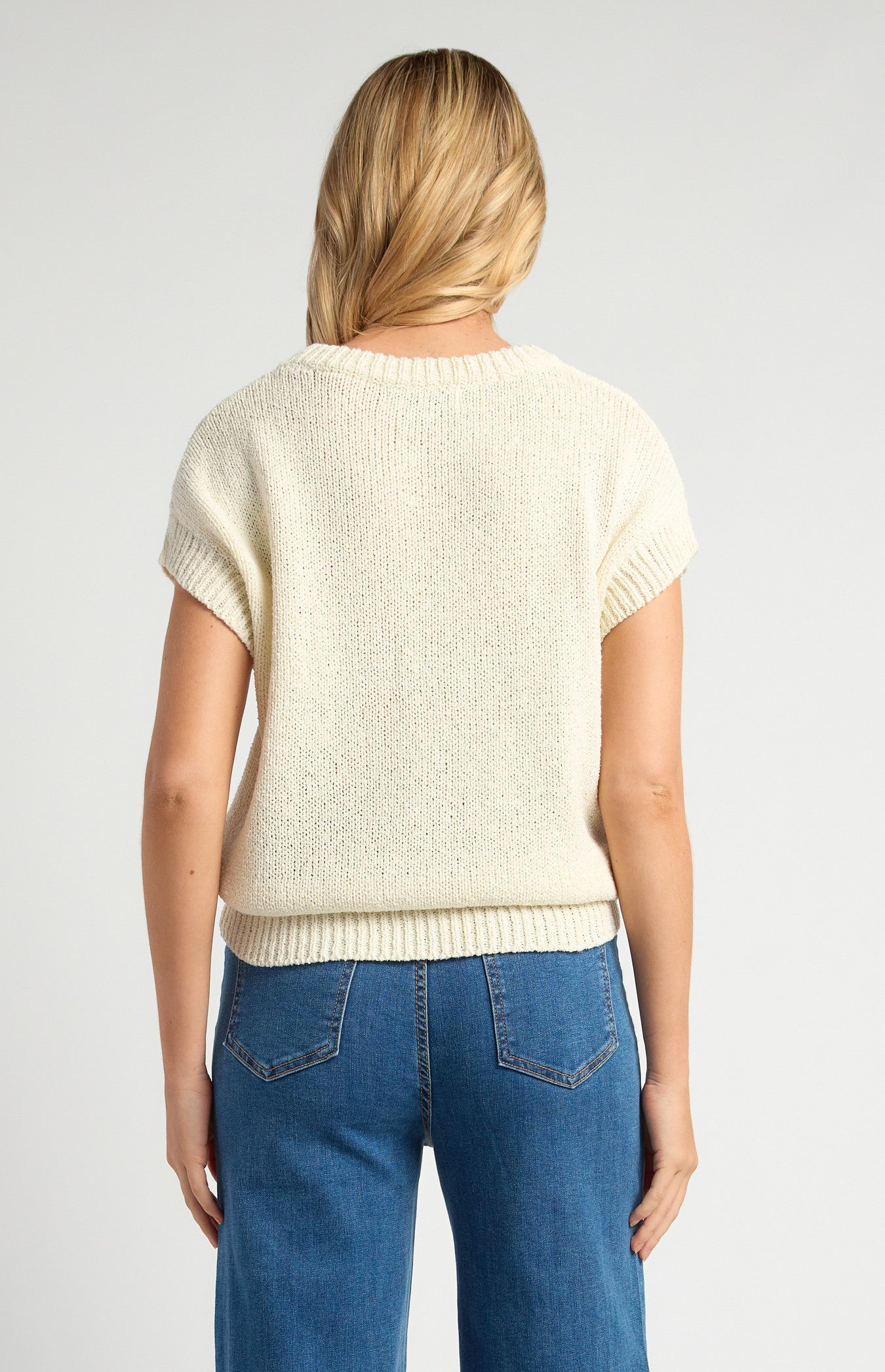 Crochet Cap Sleeves Relaxed Knit Top - White
