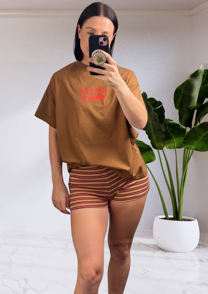 Shorties Stripe Mini Shorts - Caramel/Pink | By Frankie