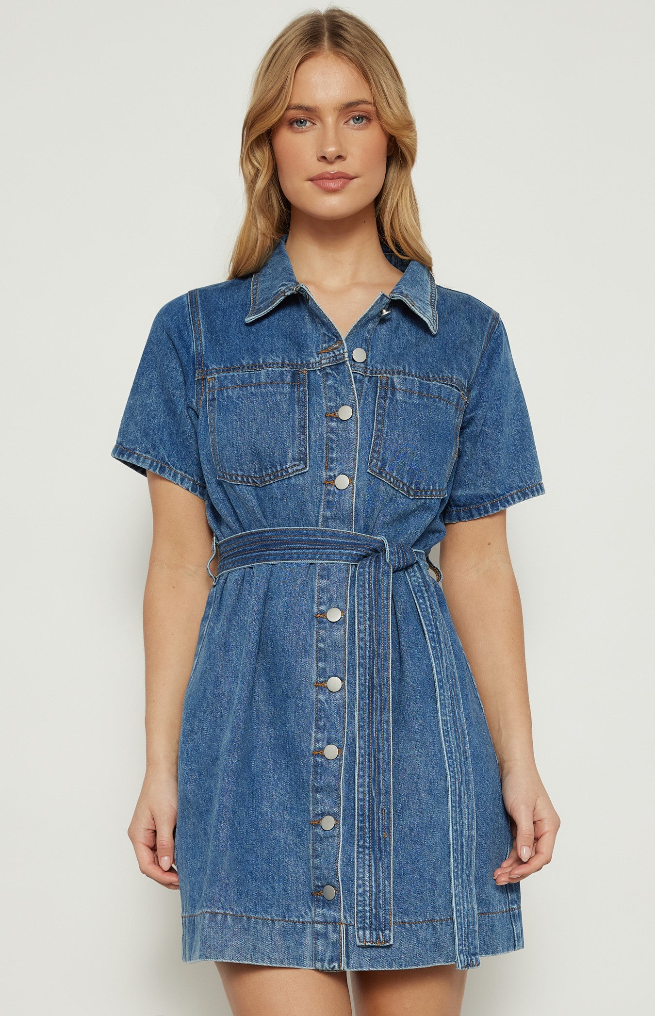 Veronika Button Up Denim Mini Dress