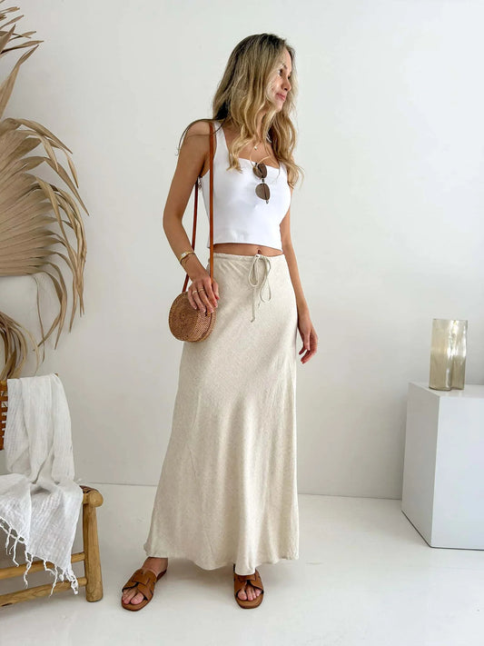 KORA LINEN MAXI SKIRT - NATURAL