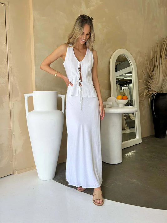 KORA LINEN MAXI SKIRT - WHITE