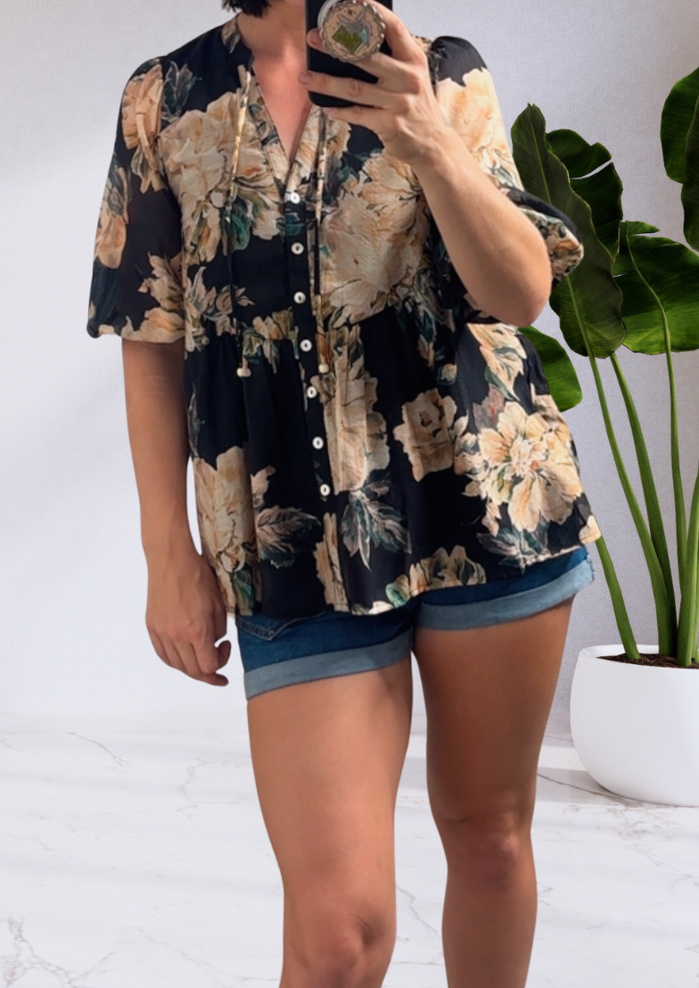 Pip Shirt - Black Floral