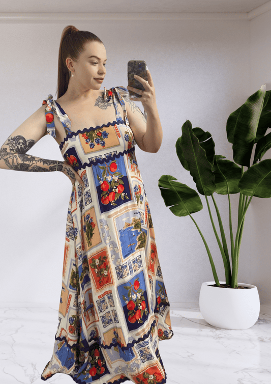 Charlotte Shoulder Tie Ric Rac Maxi Dress - Greek