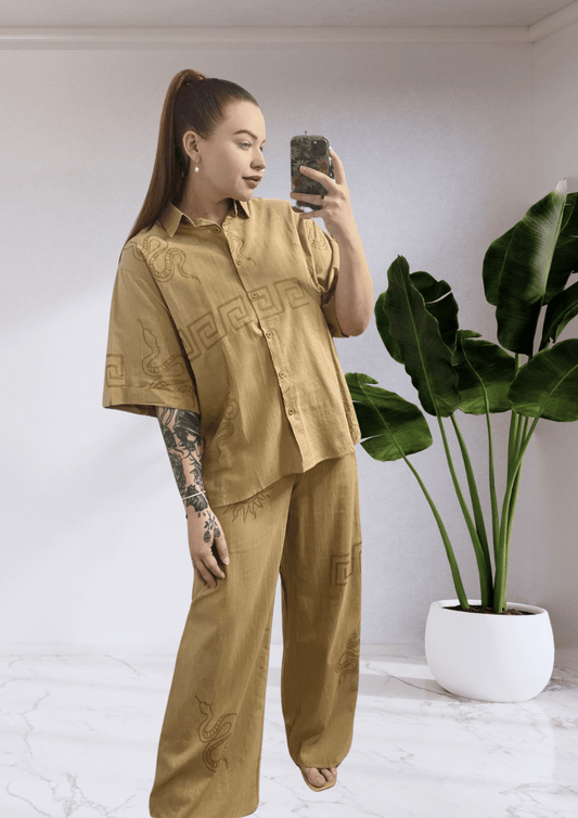 Sunny By Frankie Shirt & Pants Matching Set - Tan Snake Sun