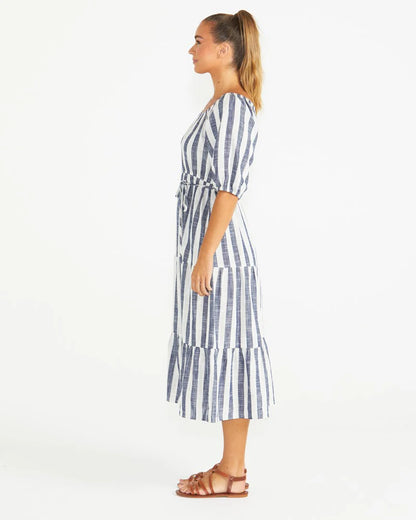 HARLEY OFF THE SHOULDER MIDI DRESS - STRIPE