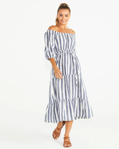 HARLEY OFF THE SHOULDER MIDI DRESS - STRIPE