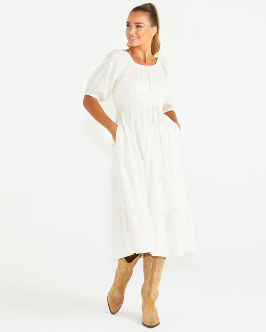 HARLEY OFF THE SHOULDER MIDI DRESS - OATMEAL