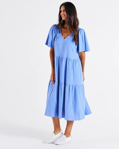 Regina Linen Midi Dress - Berry Blue Stripe