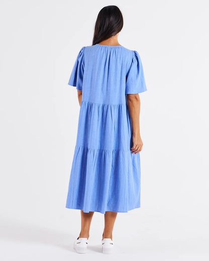 Regina Linen Midi Dress - Berry Blue Stripe