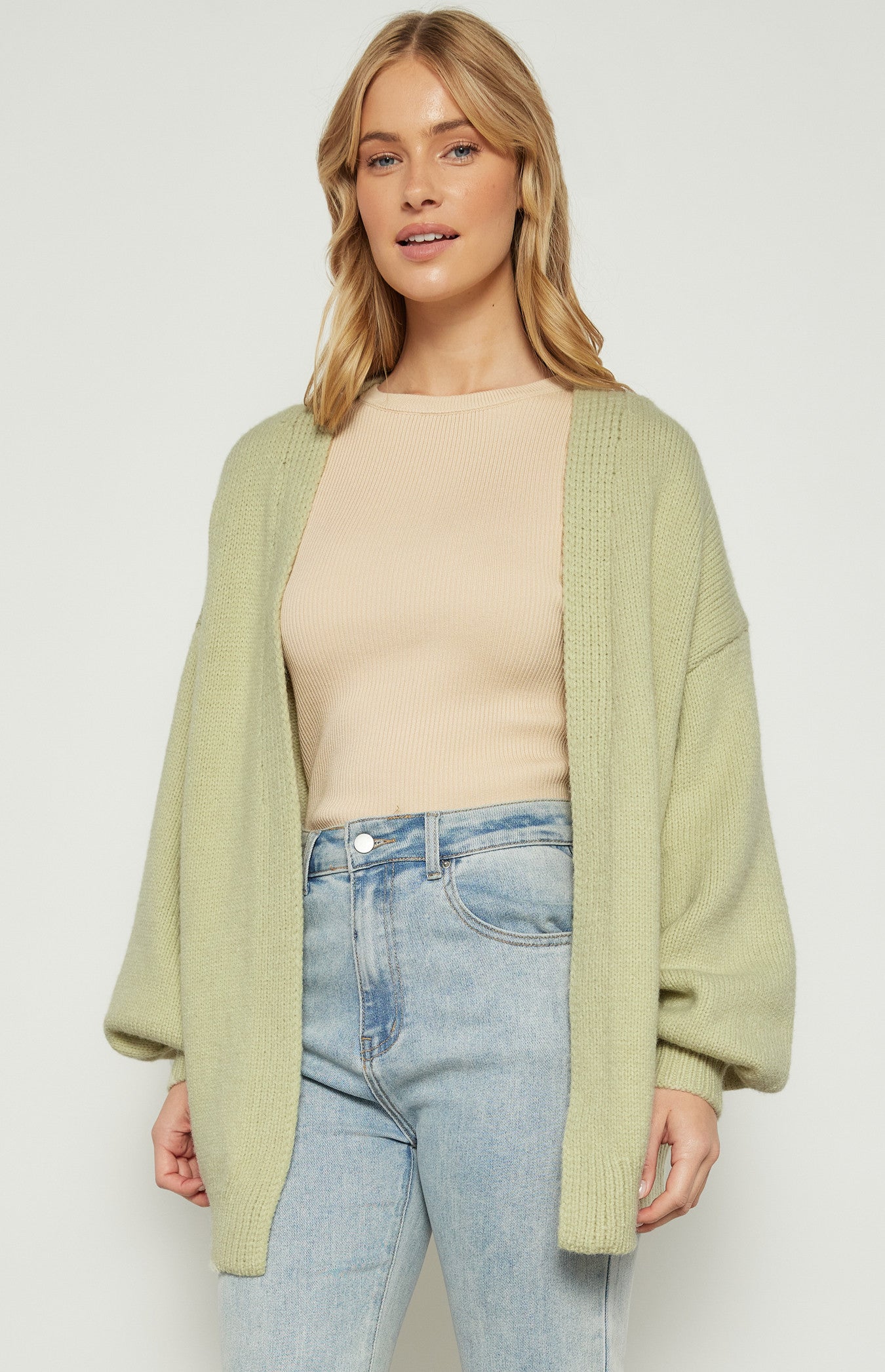 Oversized Bubble Sleeve Cardigan - Green