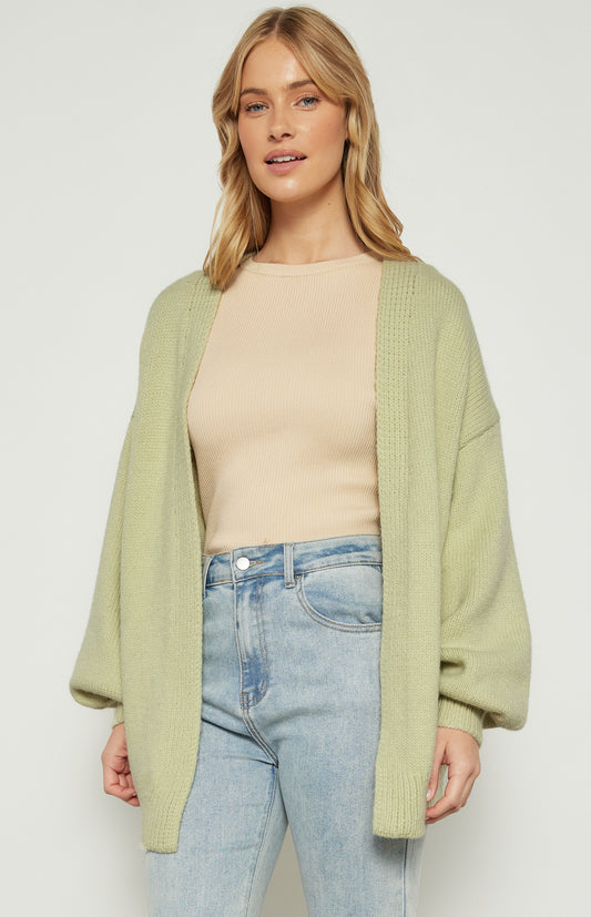 Oversized Bubble Sleeve Cardigan - Green