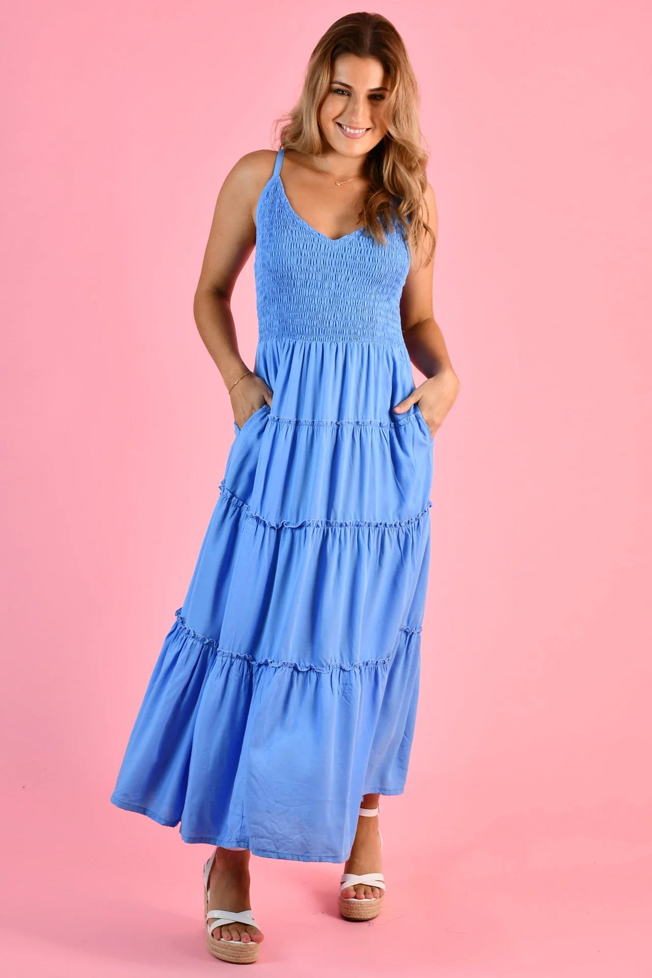 Jolene Shirred Bust Maxi Dress - Baby Blue