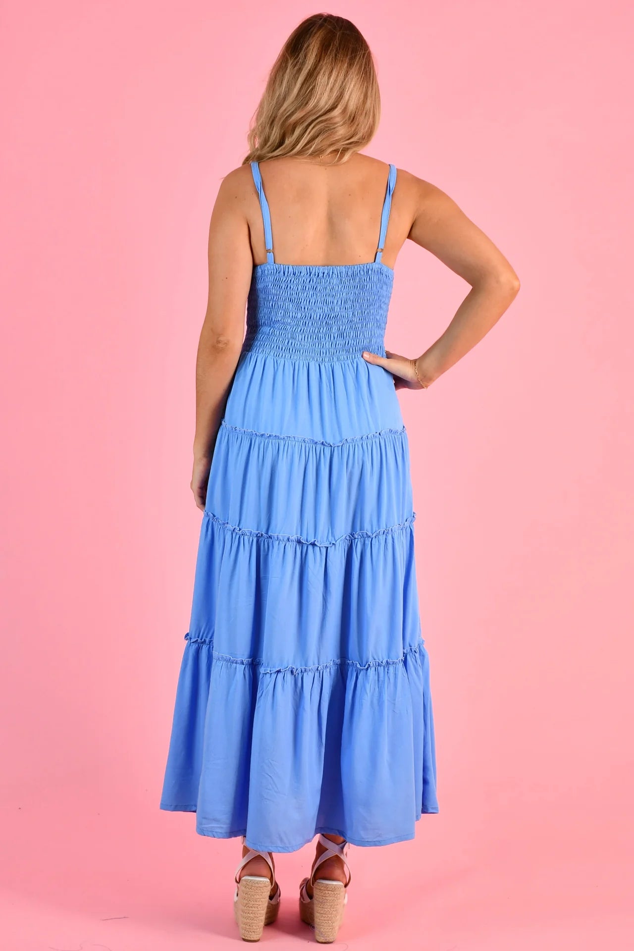 Jolene Shirred Bust Maxi Dress - Baby Blue