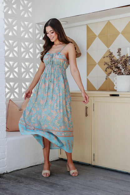 Mumbai Boho Midi Dress - Blue