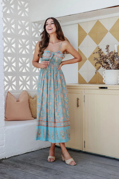 Mumbai Boho Midi Dress - Blue