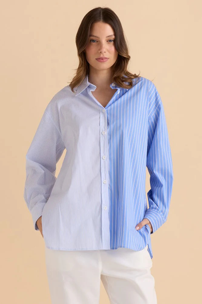 Stevie Shirt - Blue Stripe Contrast