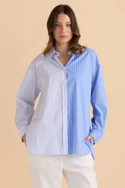 Stevie Shirt - Blue Stripe Contrast