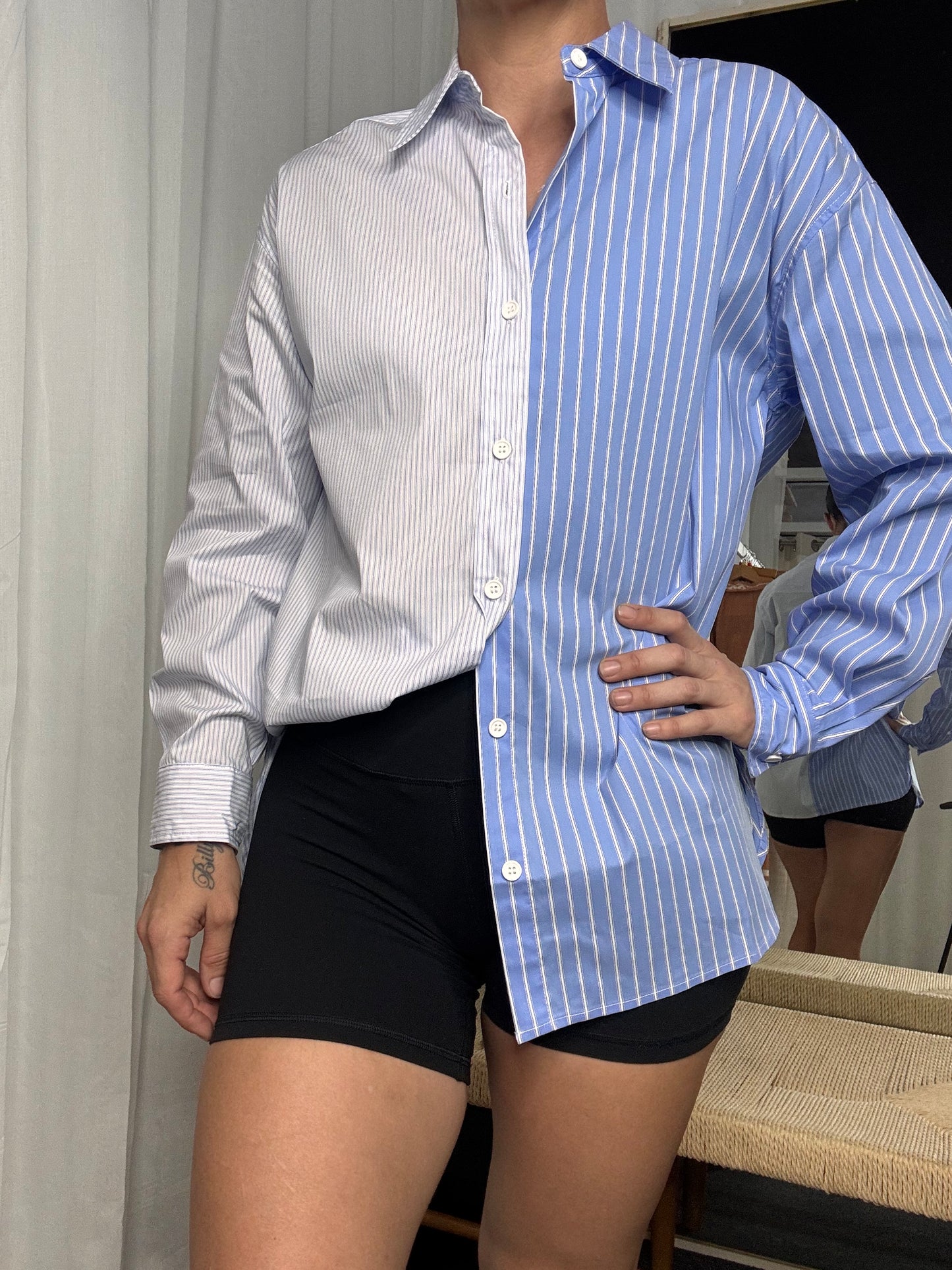 Stevie Shirt - Blue Stripe Contrast