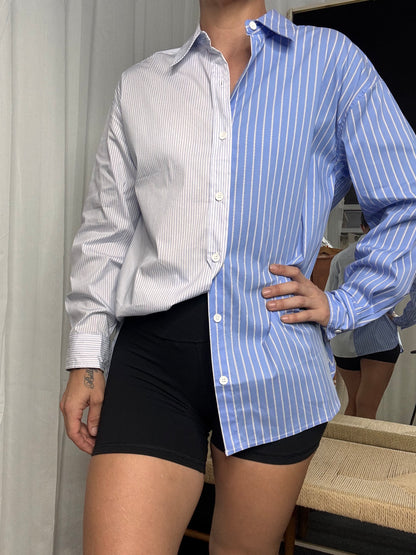 Stevie Shirt - Blue Stripe Contrast
