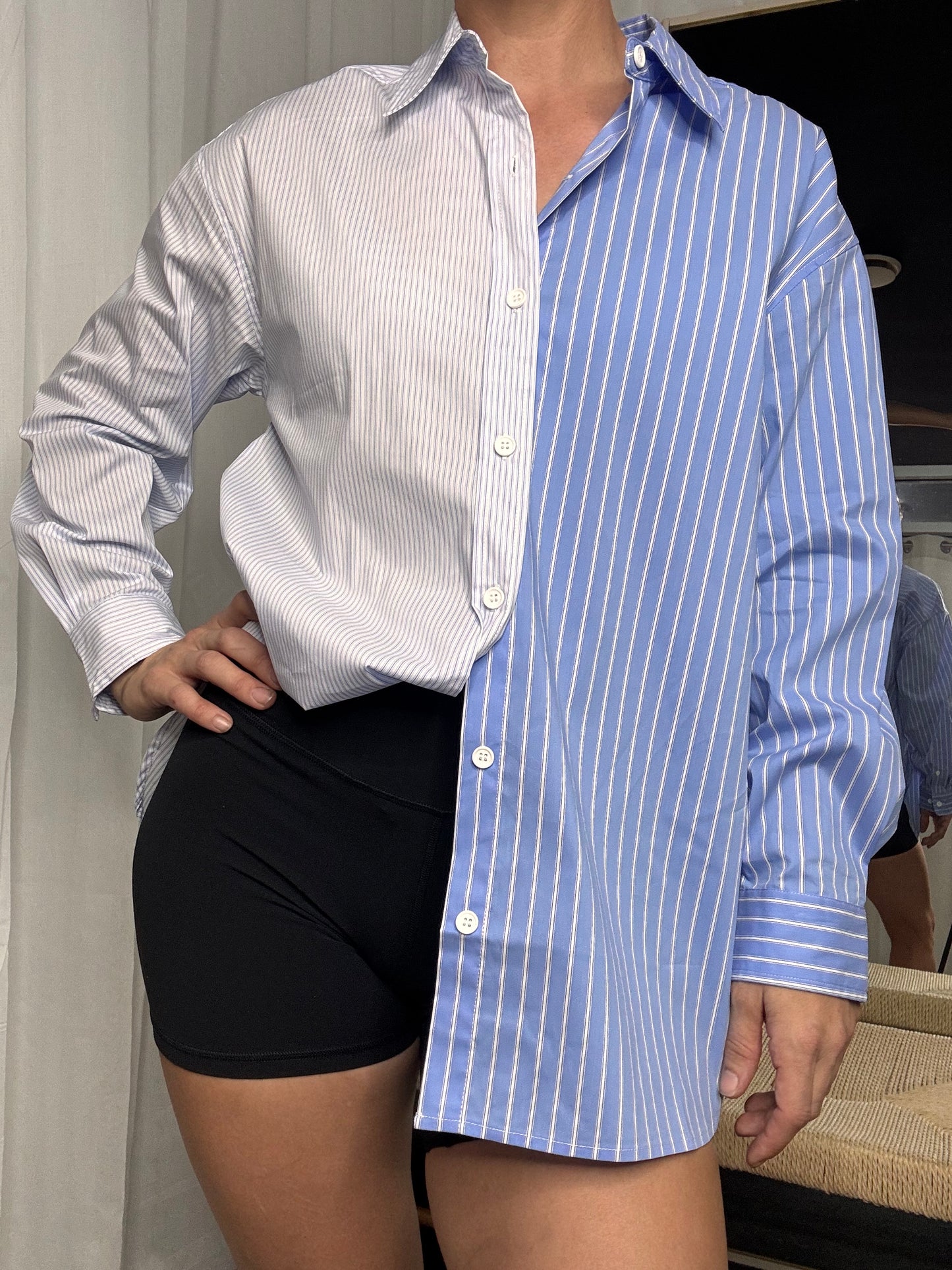 Stevie Shirt - Blue Stripe Contrast