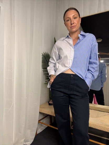 Stevie Shirt - Blue Stripe Contrast