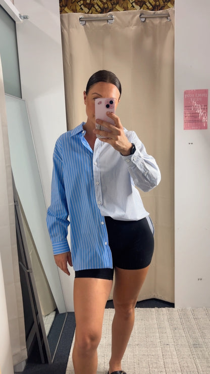 Stevie Shirt - Blue Stripe Contrast