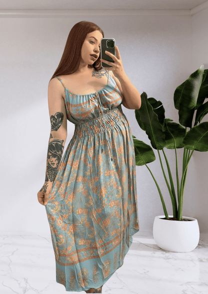 Mumbai Boho Midi Dress - Blue