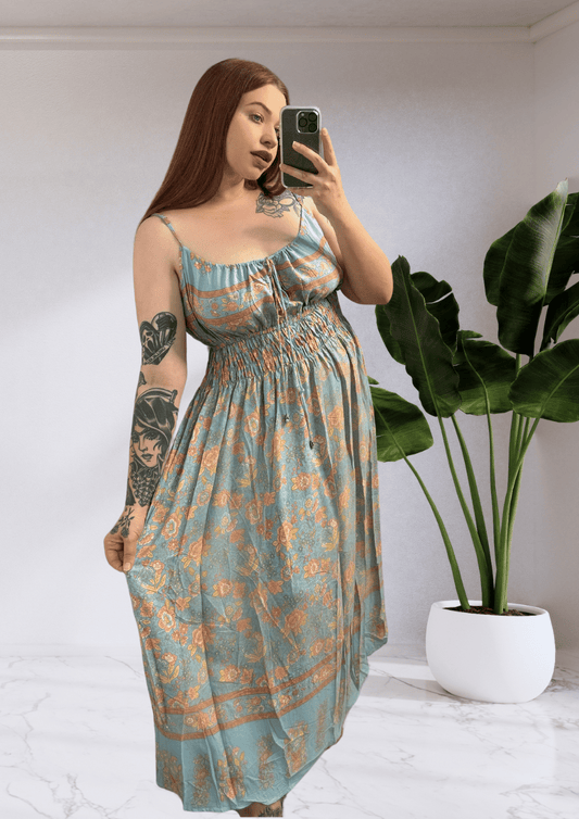 Mumbai Boho Midi Dress - Blue