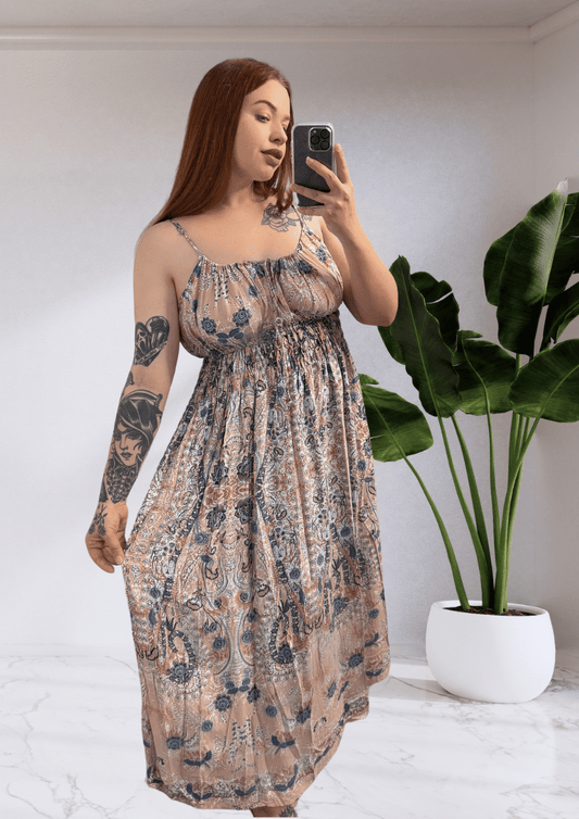 Mumbai Boho Midi Dress - Pink