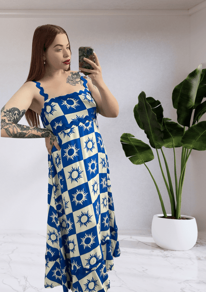 Tegan RIC Rac Maxi Dress - Blue Sun